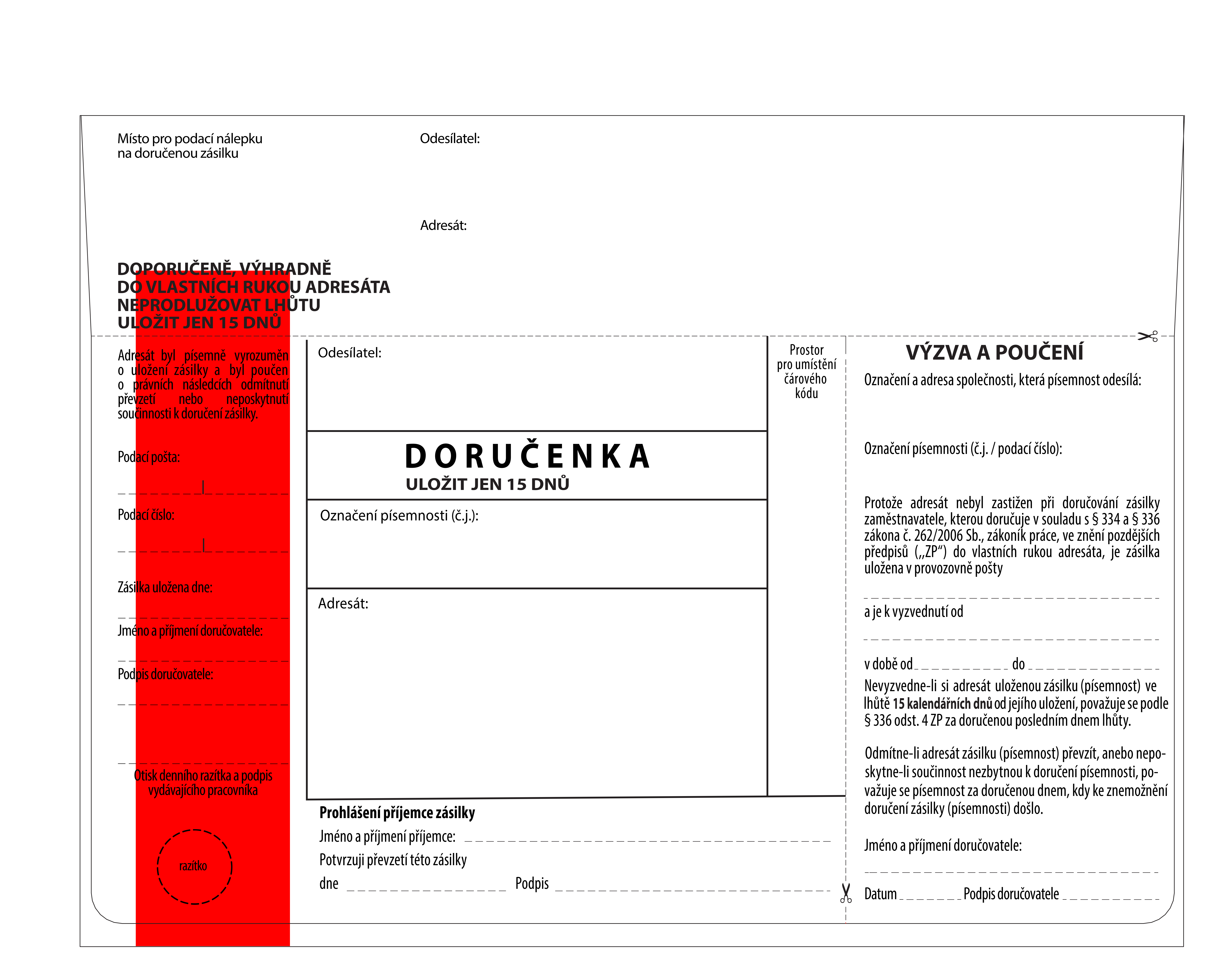Doručenka C5, zákoník práce, červený pruh